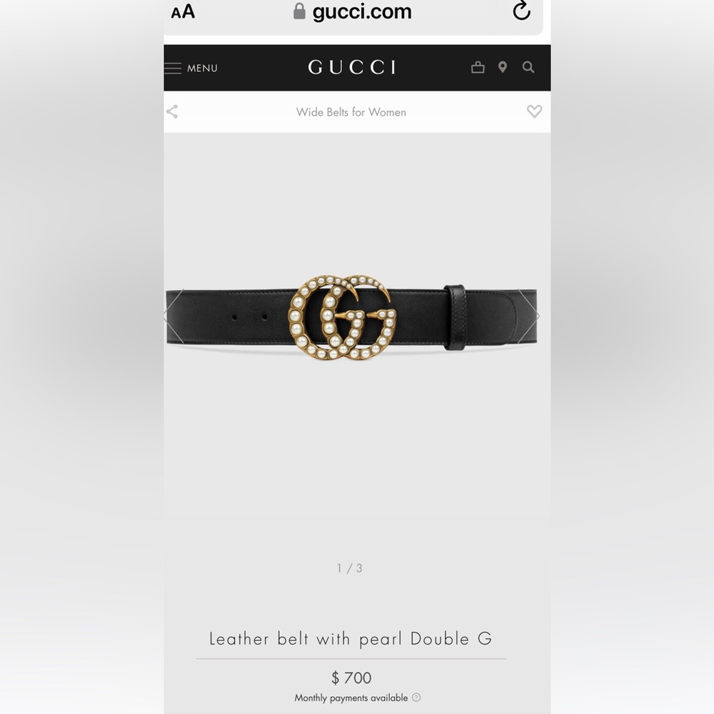Gucci Gold  tone and Pearl black belt. Authentic 85-34